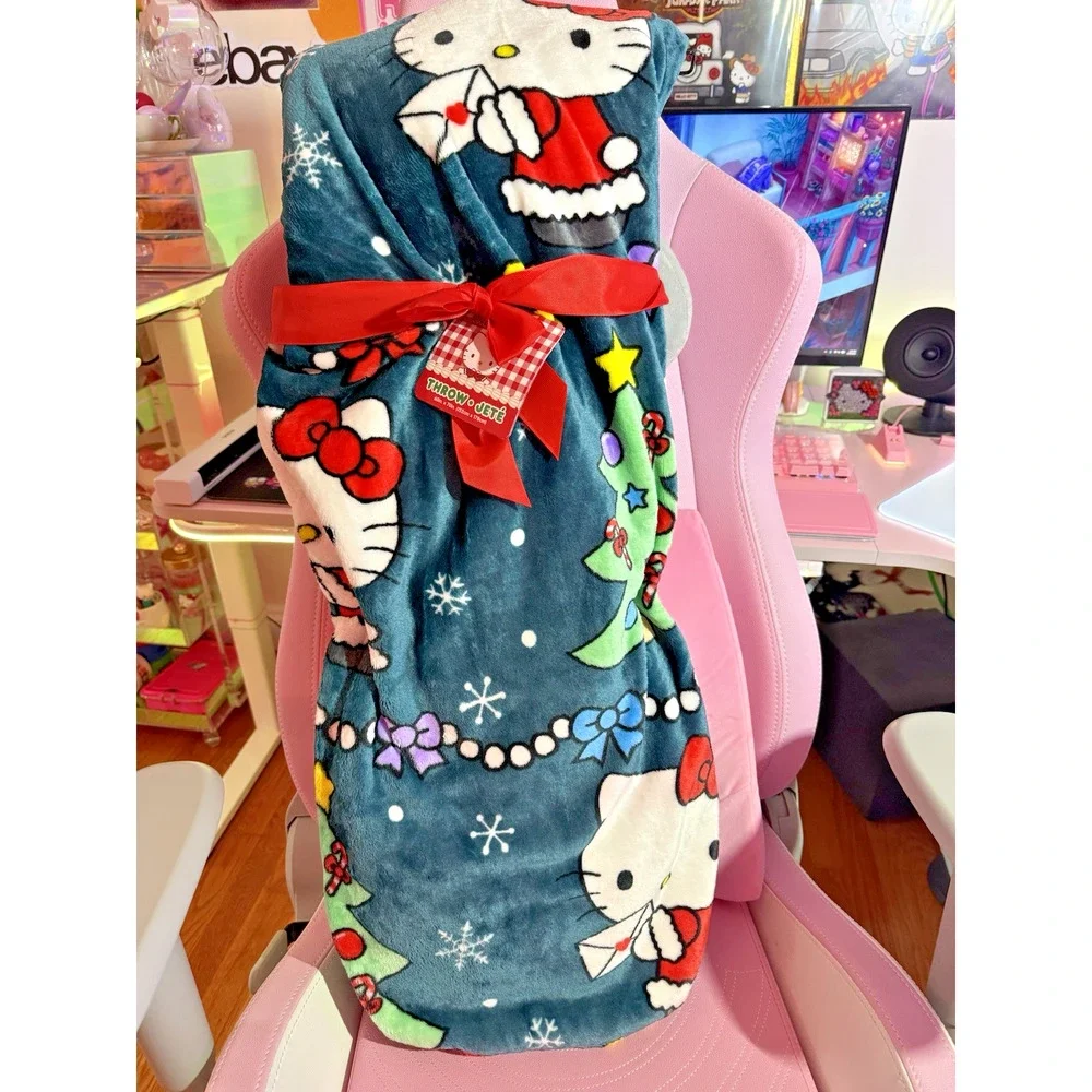 Hello Kitty Throw Blanket Green Red Tree Christmas Holiday 2024 Sanrio Snowflake